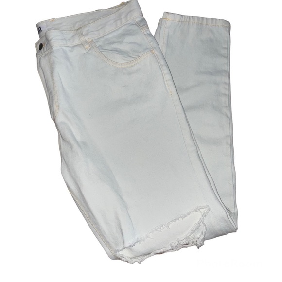 NWOT NSLVD BLEACHED INDIGO RIPPED TAPERED DENIM JEANS W40xL32 - Picture 3 of 3